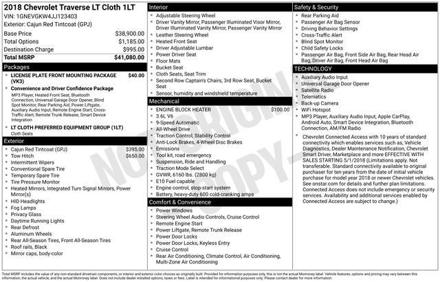 2018 Chevrolet Traverse LT Cloth